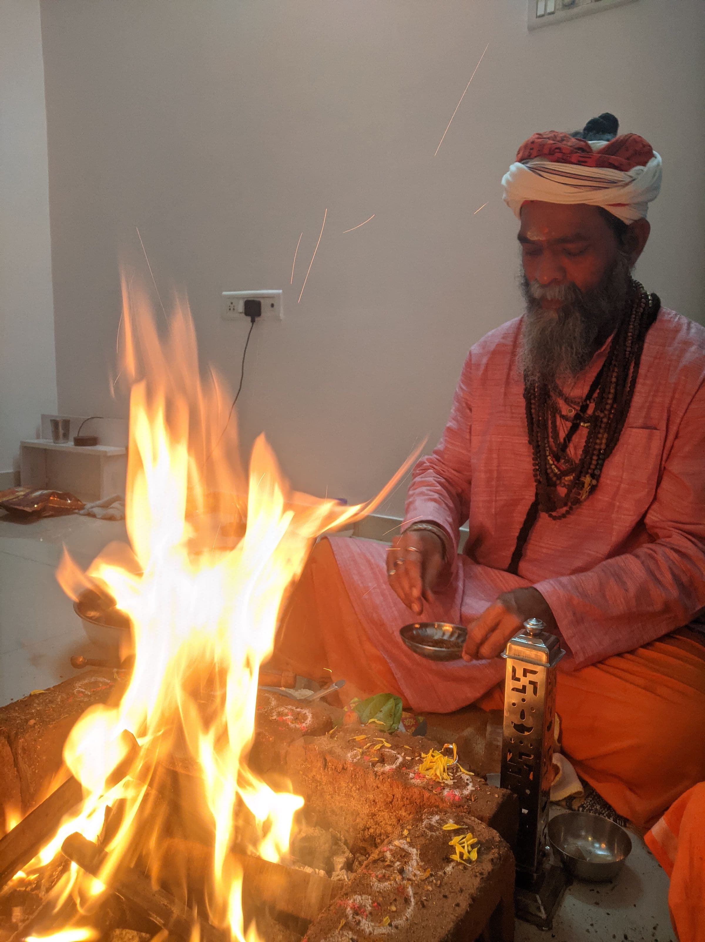 The fire at full height during the havan ceremony